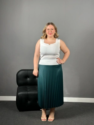 Zümrüt Yeşili Beli Lastikli Piliseli Etek