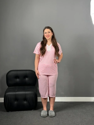 Pembe Çizgili Bambu Kapri Takım