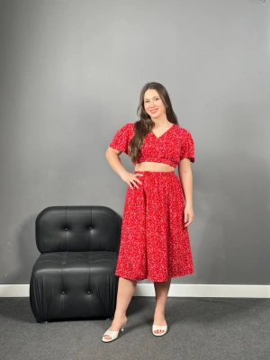 Kırmızı Çıtır Desenli Viskon İkili Takım