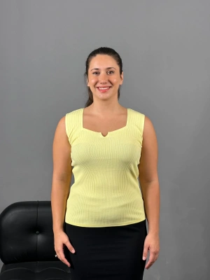 Sarı Fitilli Kare Yaka Crop