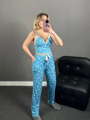 A Kalite Mavi Puantiyeli Cepli Bralet Takım