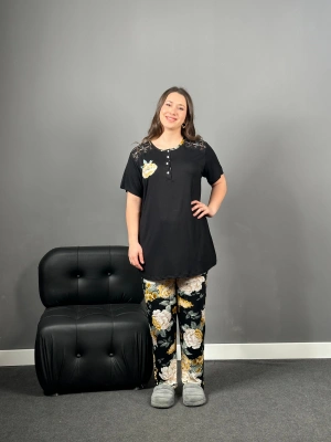 A kalite Cepli Sarı Çiçekli Pijama takımı