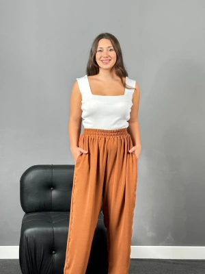 Kiremit Yüksek Bel Cepli Ayrobin Pantolon