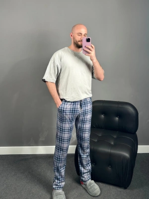 Gri Mavi Ekose Erkek Pijama Altı