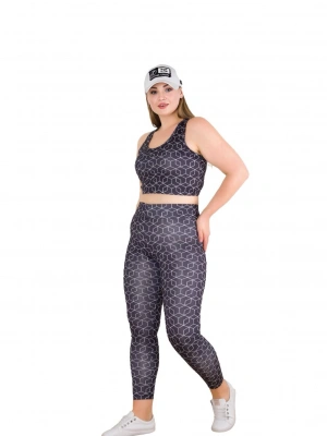 Antrasit Geometrik Desen Yüksel Bel Spor Takım