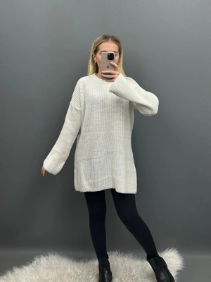 Beyaz Bisiklet Yaka Örme Triko Kazak