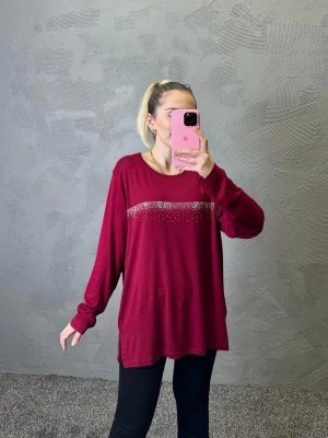 Bordo Taşlı Bluz
