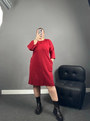 Bordo Üç İplik Cepli Elbise