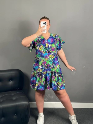 Düğme Detaylı Mavi Renkli Viskon Elbise