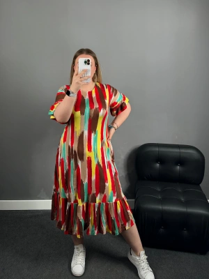 Pastel Fırça Desenli Cepli Penye Elbise