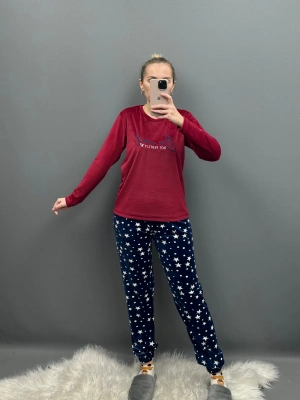 Fransız Kadife Bordo Yıldızlı Takım