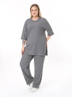 Gri Kısa Kol Pamuklu Fitilli Takım