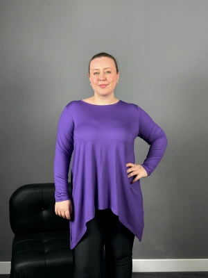 Mor Etek Ucu Asimetrik Penye Bluz