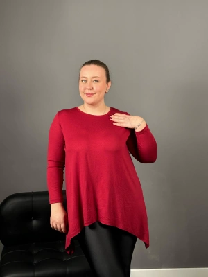 Bordo Etek Ucu Asimetrik Penye Bluz