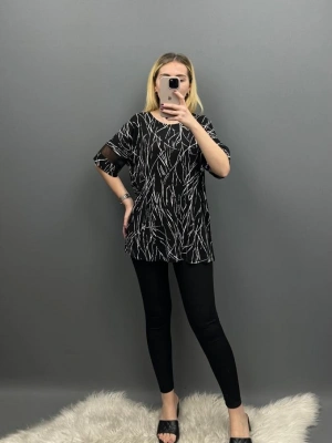 Çizgi Desen Arkası Çapraz Penye Bluz