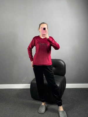 Bordo Üst Siyah Alt Fransız Kadife Takım