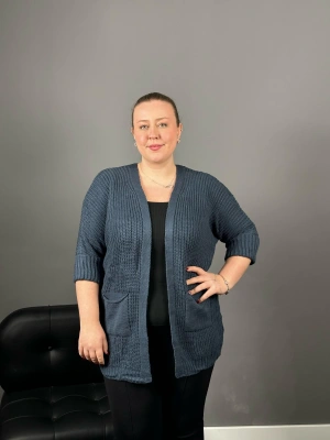 İndigo Örme Triko Hırka