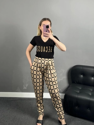 Kısa Kol Altı Kare Desenli İkili Takım