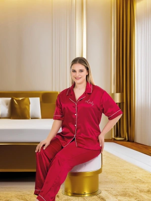 Bordo Premium Kalite Saten Pijama Takımı