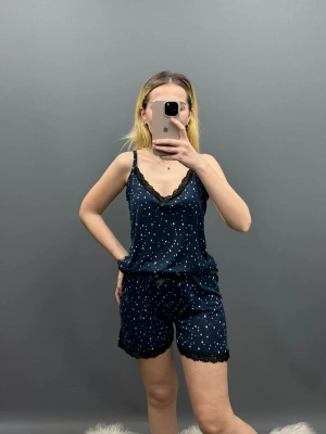 Lacivert Yıldızlı Bambu Şortlu Takım