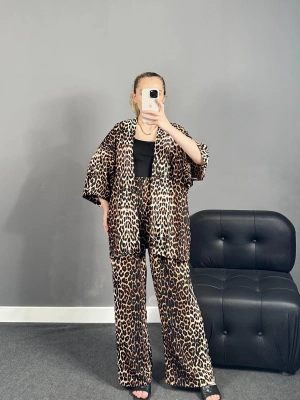 Leopar Kimono Pantolon Takım