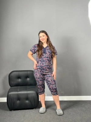 Lacivert Pembe Desenli Bambu Kapri Takım