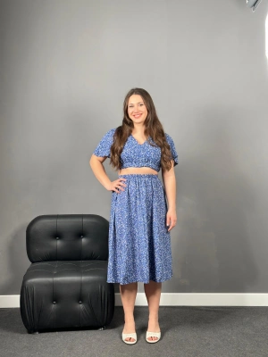 Mavi Çıtır Desenli Viskon İkili Takım