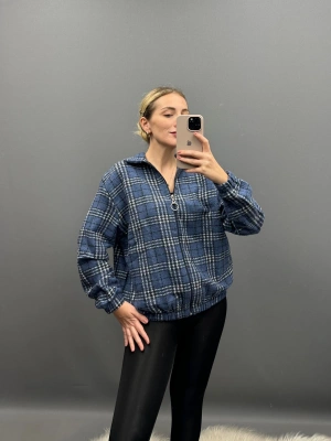 Mavi Ekose Bomber Ceket