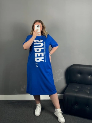 Mavi Süper Pamuklu Basic Elbise