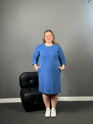 Mavi Üç İplik Cepli Elbise