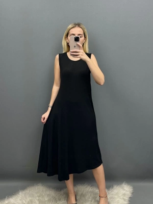 Midi Boy Asimetrik Kesim Siyah Elbise