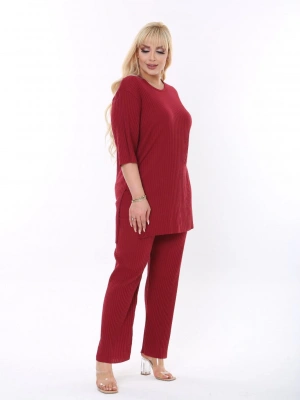 NRD Fitilli Bordo Yarım Kol Büyük Beden Takım