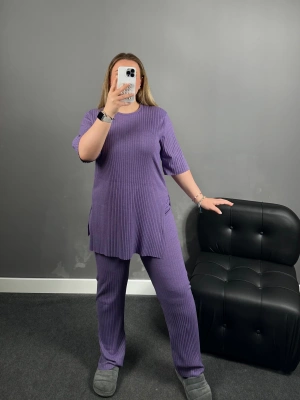 NRD Fitilli Mor Yarım Kol Büyük Beden Takım