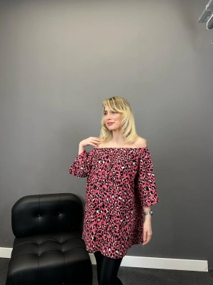 Pembe Leopar Madonna Yaka Bluz