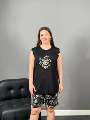 Premium Kalite Büyük Beden Gül DesenliŞort Takım