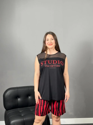 Premium Kalite Büyük Beden Kırmızı Studio Şort Takım