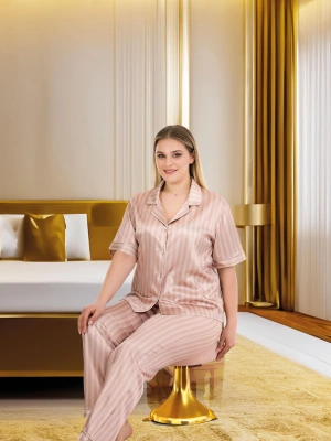 Pudra Premium Kalite Saten Pijama Takımı