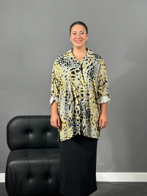 Sarı Renk Detaylı Viskon Penye Gömlek