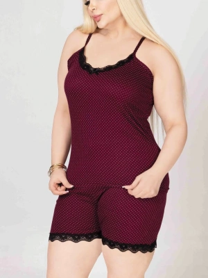 Bordo Puantiyeli Bambu Şortlu Takım