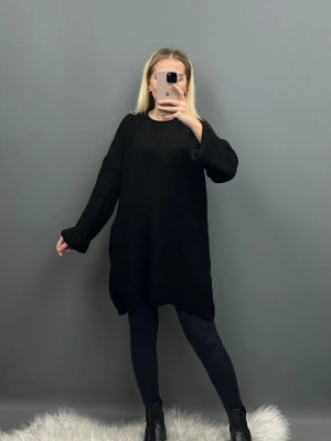 Siyah Bisiklet Yaka Örme Triko Kazak