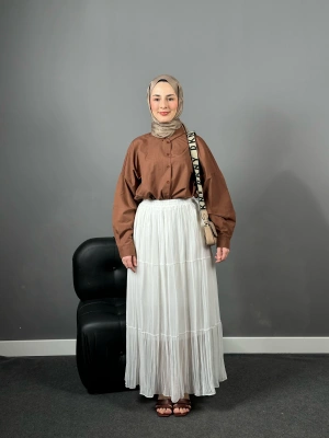 Beyaz Bürümcük Şifon Etek