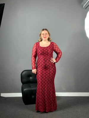 Bordo Dantelli Balık Model Abiye Elbise