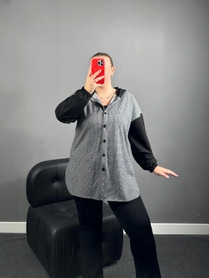 Gri Kazayak Desenli Düğmeli Gömlek Ceket