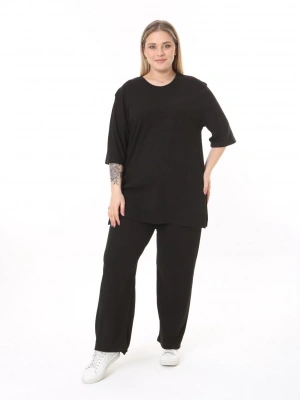 Siyah Kısa Kol Pamuklu Fitilli Takım