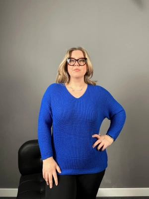 Saks Mavisi Örme Triko Kazak