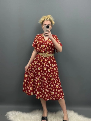 Kırmızı Sarı Papatya Desen Kruvaze BB