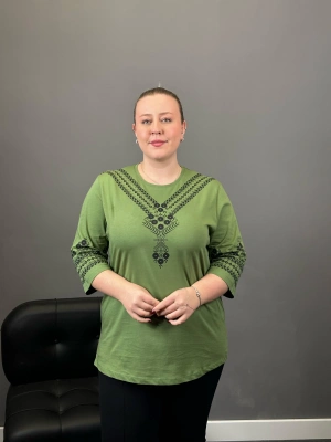 Yeşil Etnik Baskılı Bluz