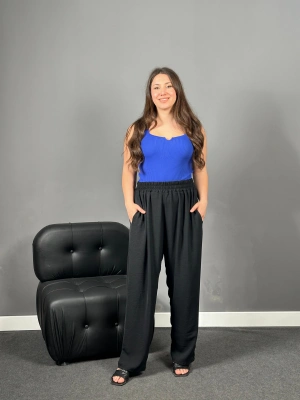 Siyah Yüksek Bel Cepli Ayrobin Pantolon