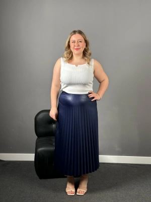 Lacivert Beli Lastikli Piliseli Etek