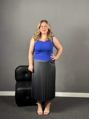 Antrasit Beli Lastikli Piliseli Etek